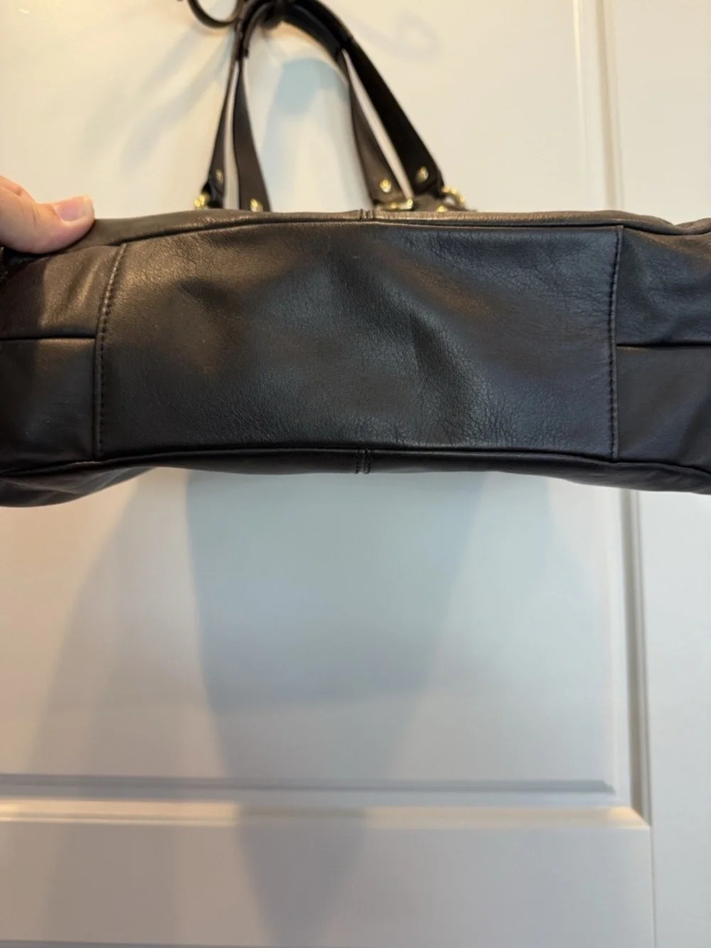COACH Campbell F24686 Black Leather Large Hobo Shoulder Bag Chunky Brass Buckle